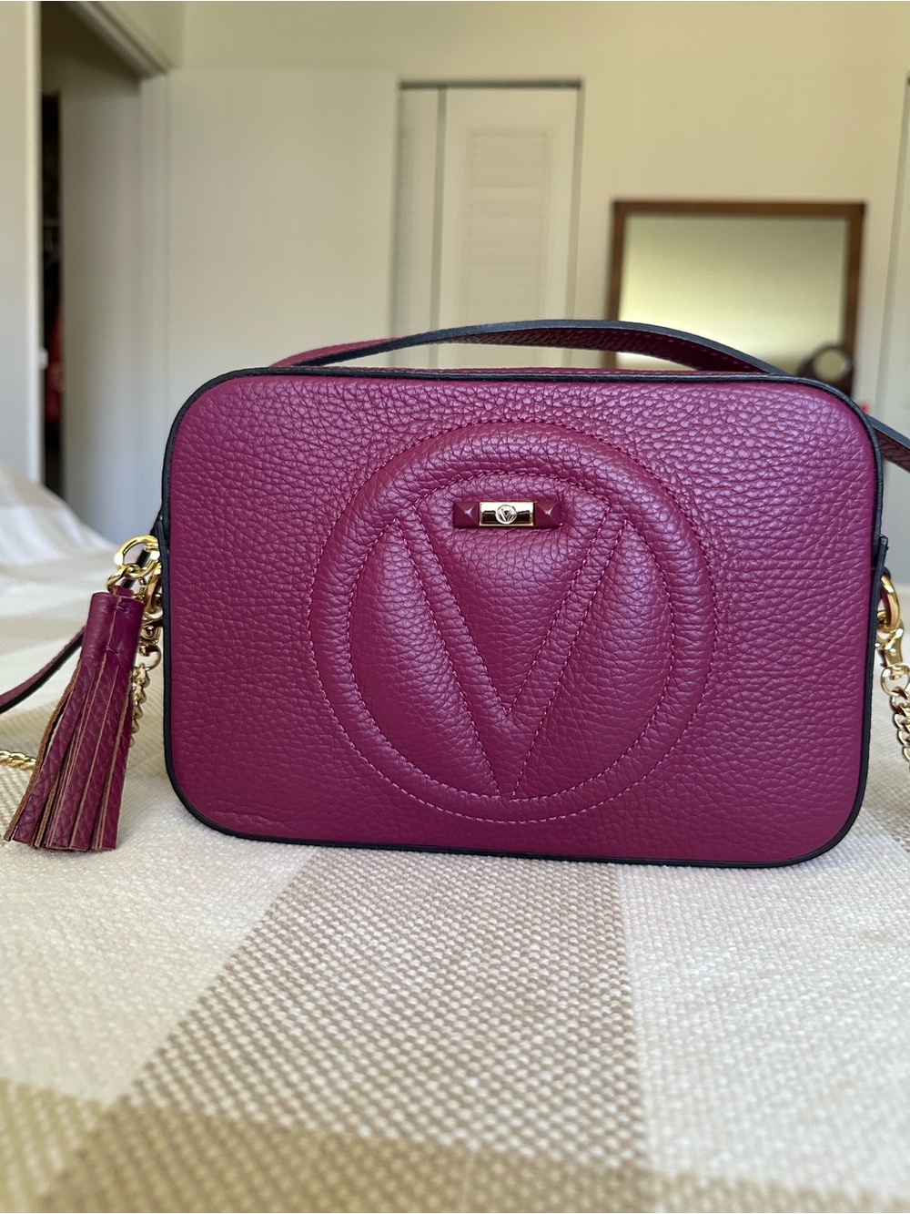 Valentino By Mario Valentino Plum Pebbled Leather Crossbody Bag
